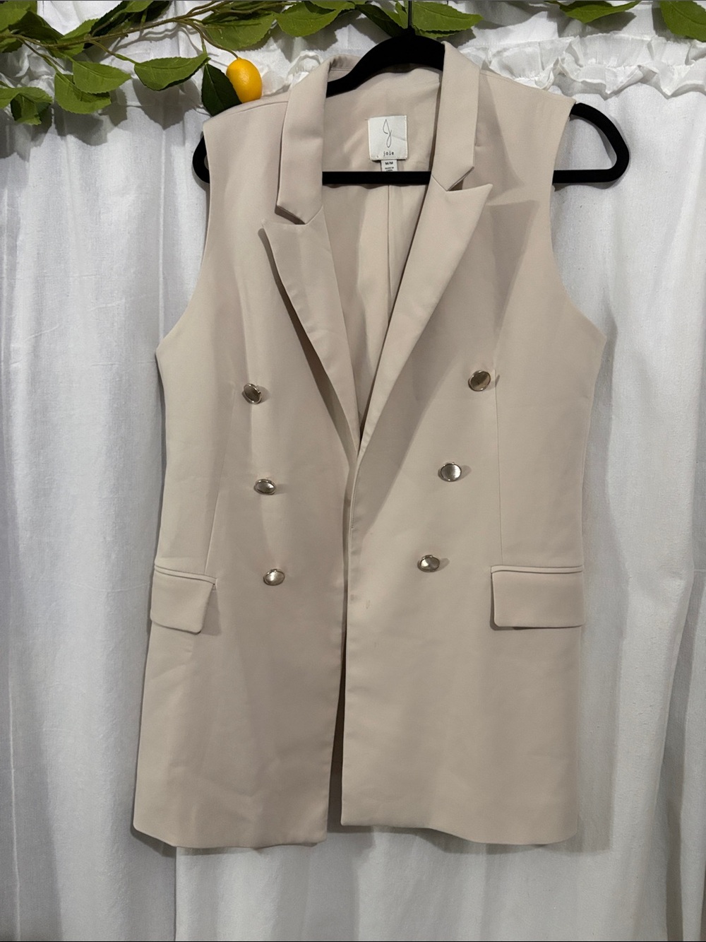 Joie "Brie" Longline Double-Breasted Blazer Vest Women’s Size Medium